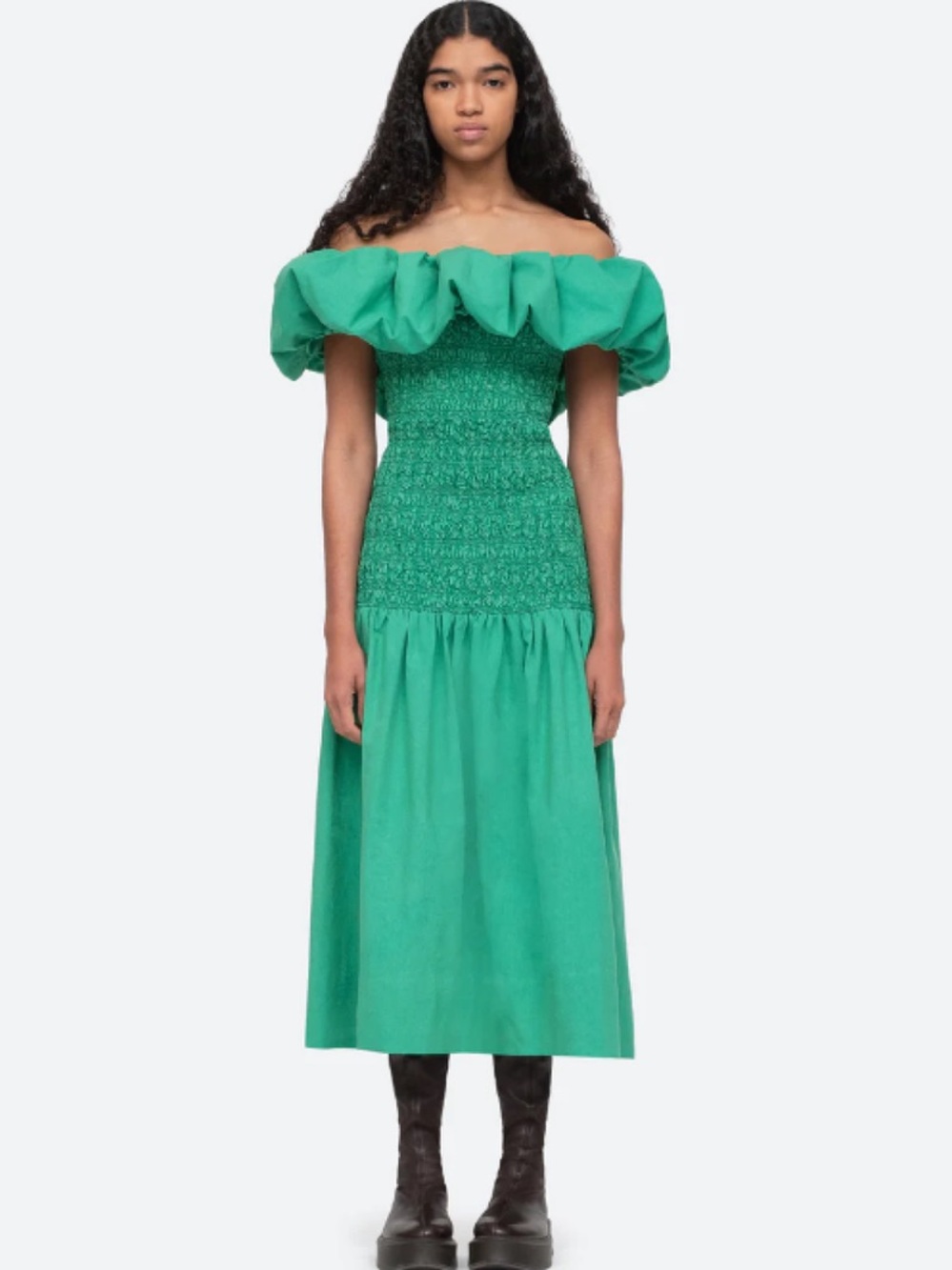 SEA NY JUNI OFF-THE-SHOULDER MIDI DRESS